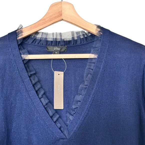 J.Crew M Merino Wool V-Neck ruffle long sleeves pullover Sweater - Picture 6 of 12